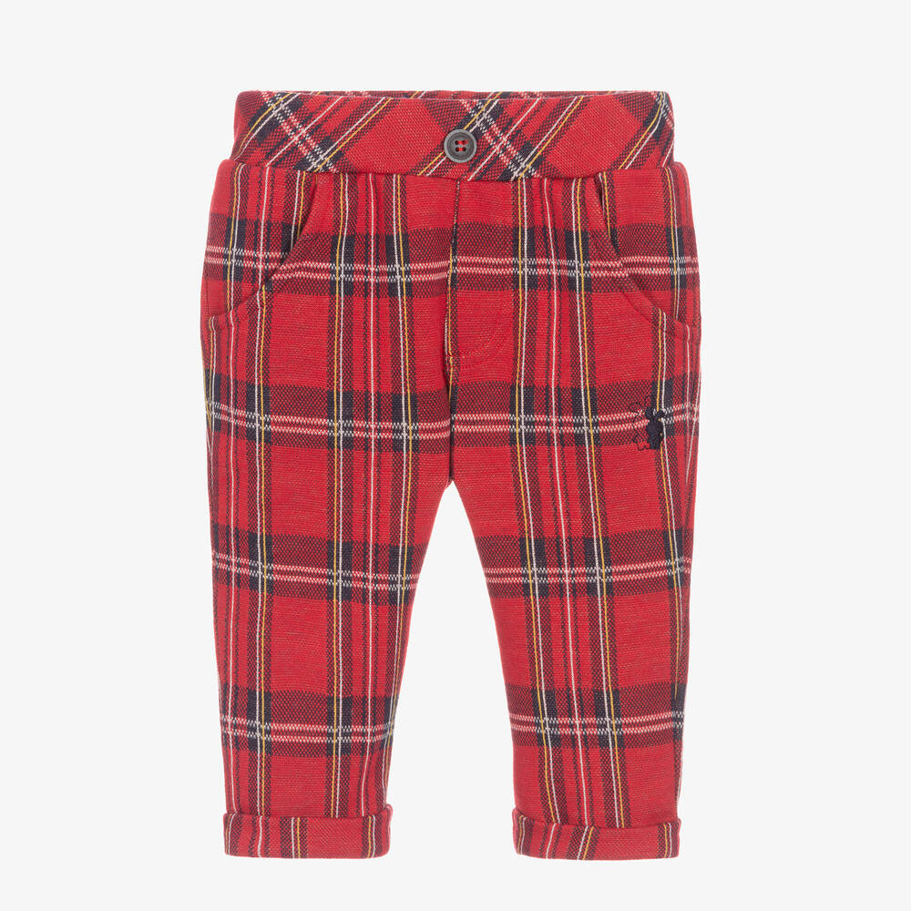 iDO Mini - Baby Boys Red Tartan Trousers | Childrensalon