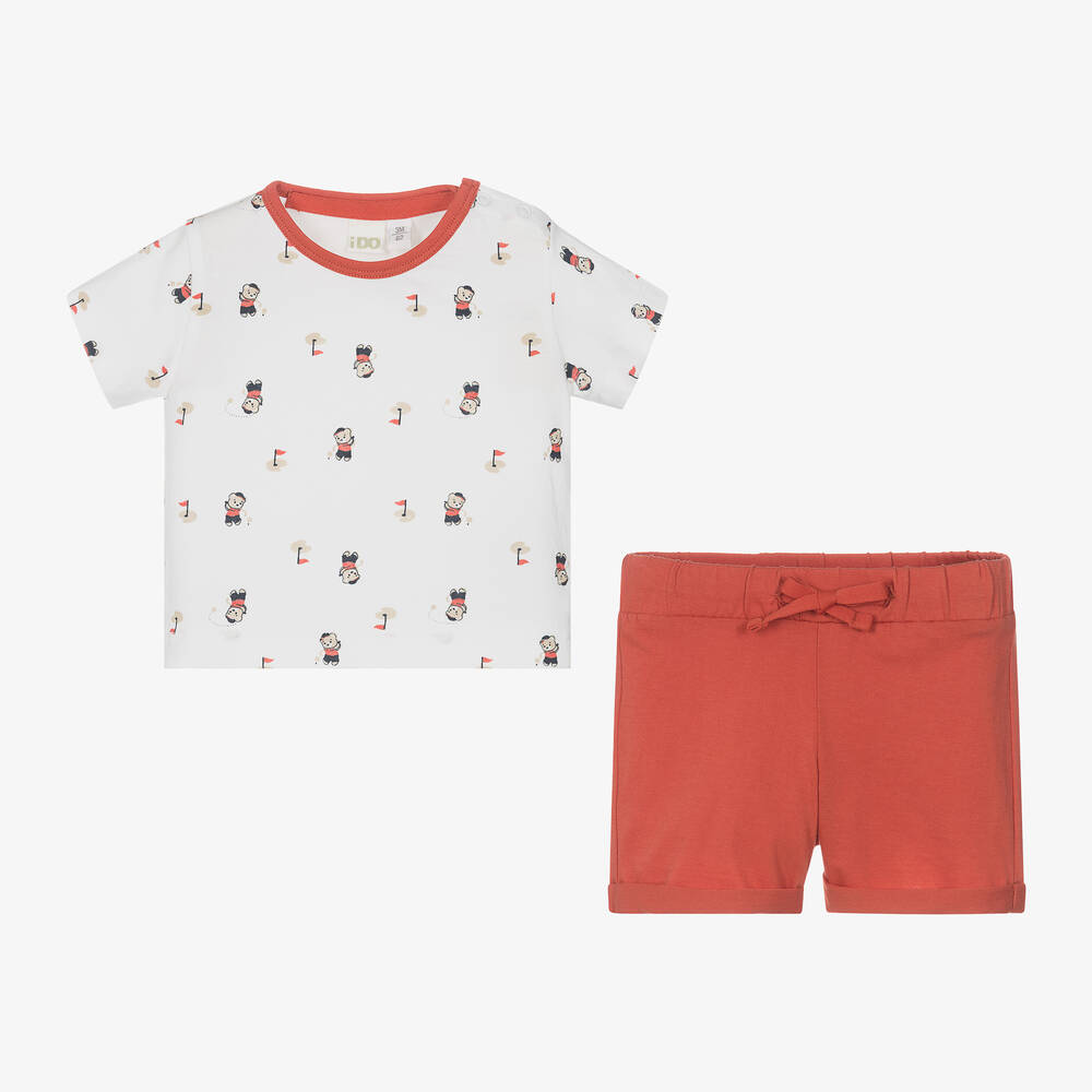 iDO Mini-Baby Boys Red Teddy Bear Shorts Set | Childrensalon Outlet