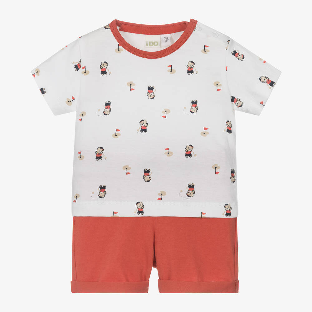 iDO Mini-Baby Boys Red Teddy Bear Shorts Set | Childrensalon Outlet