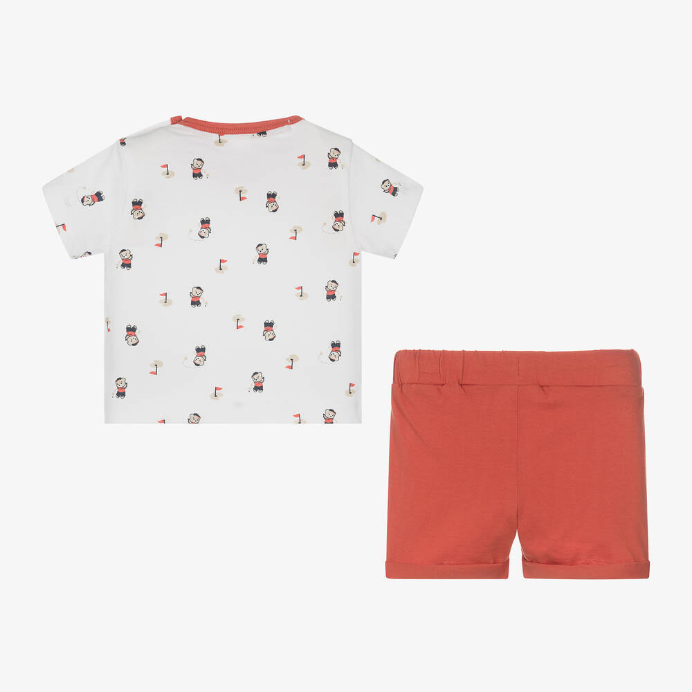 iDO Mini-Baby Boys Red Teddy Bear Shorts Set | Childrensalon Outlet