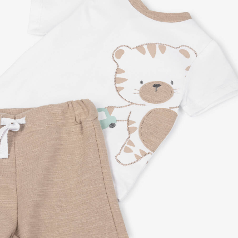iDO-Baby Boys White & Beige Tiger Shorts Set | Childrensalon Outlet
