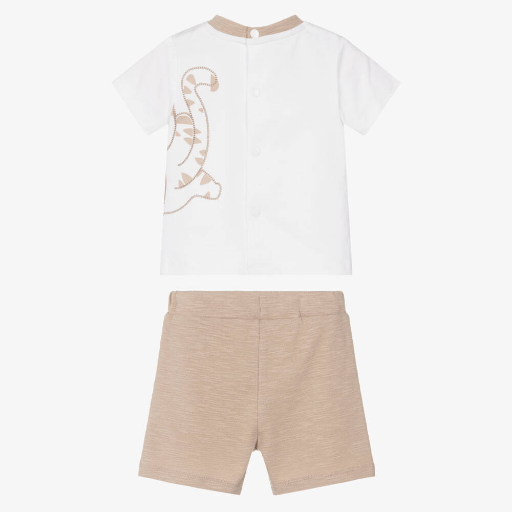 iDO-Baby Boys White & Beige Tiger Shorts Set | Childrensalon Outlet