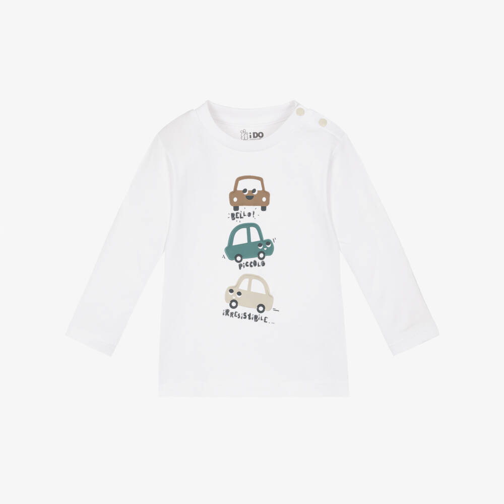 iDO-Baby Boys White Cotton Car Top | Childrensalon Outlet