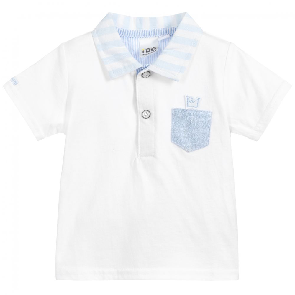 iDO Mini - توب بولو قطن لون أبيض وأزرق للمواليد | Childrensalon