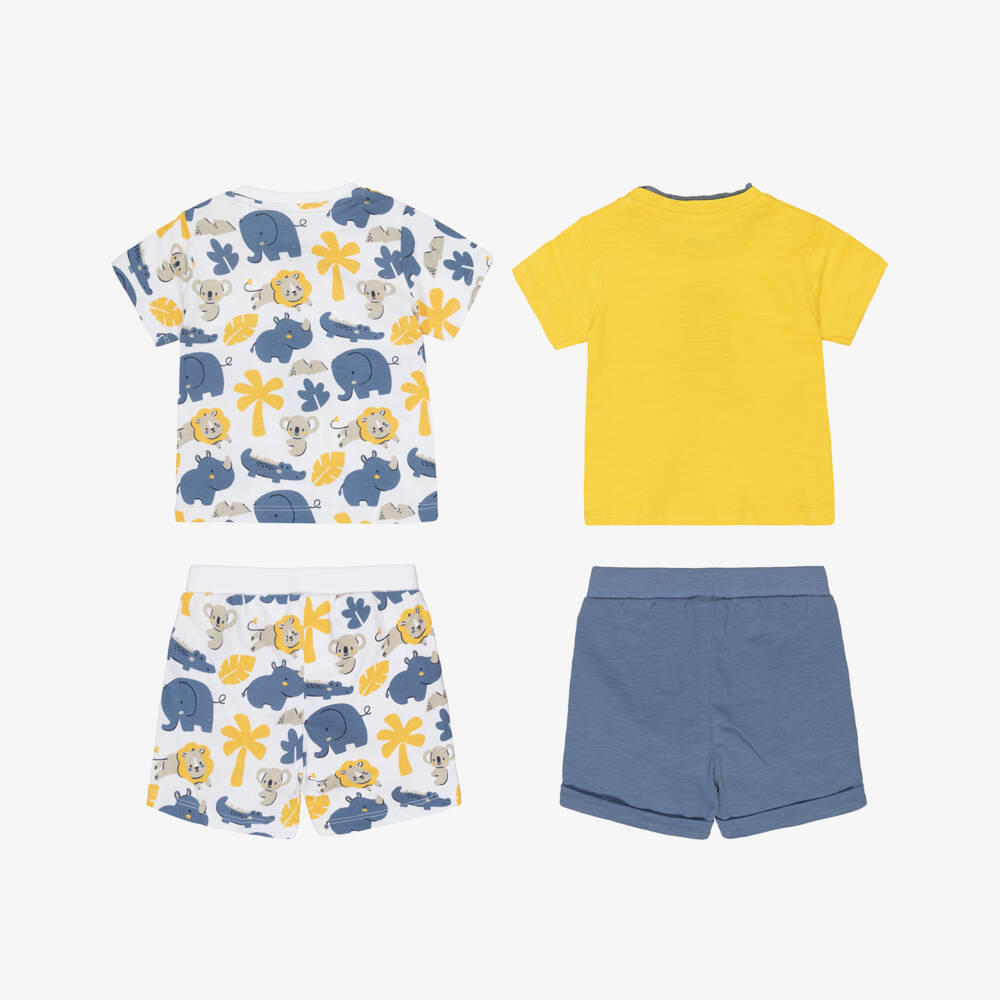 iDO Mini-Baby Boys Yellow & Blue Animal Print Shorts Set (2 Pack) | Childrensalon Outlet