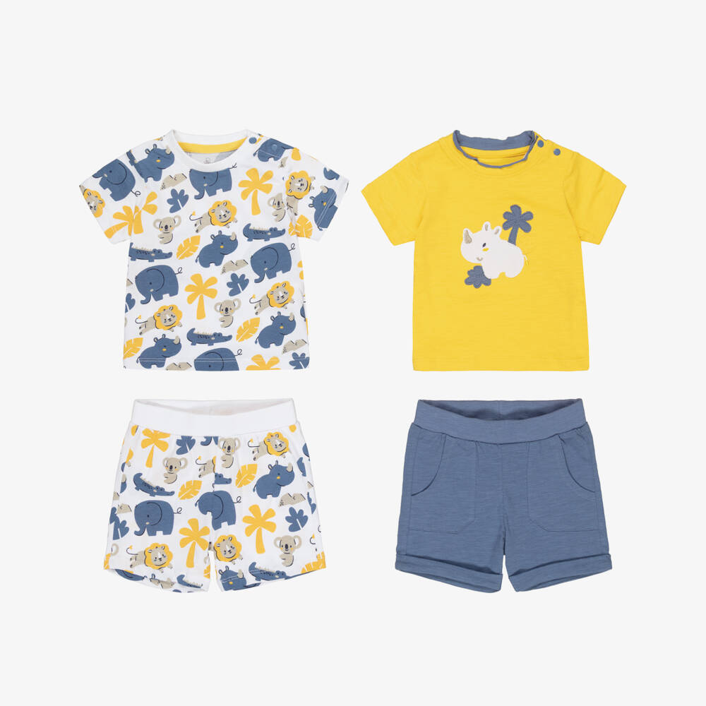 iDO Mini-Baby Boys Yellow & Blue Animal Print Shorts Set (2 Pack) | Childrensalon Outlet