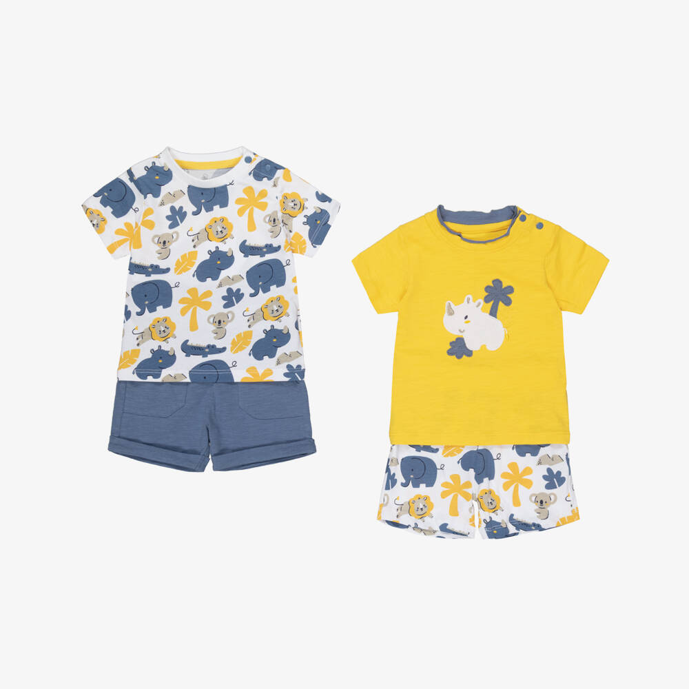 iDO Mini-Baby Boys Yellow & Blue Animal Print Shorts Set (2 Pack) | Childrensalon Outlet