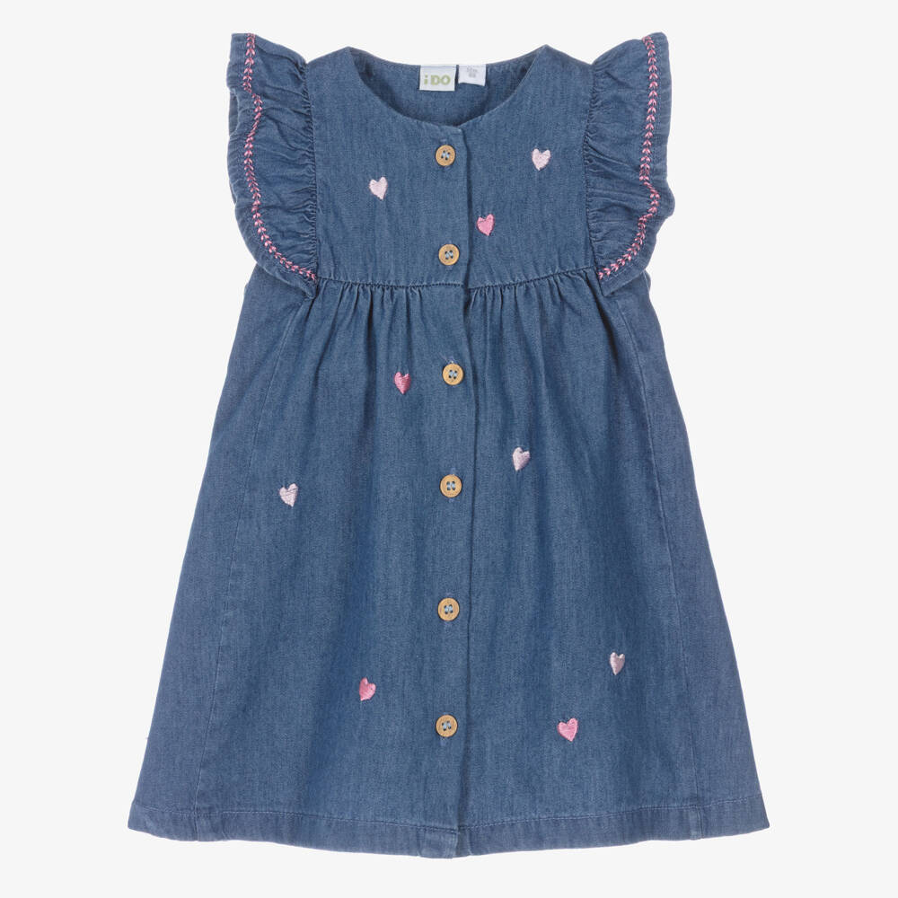 iDO-Baby Girls Blue Chambray Embroidered Dress | Childrensalon Outlet