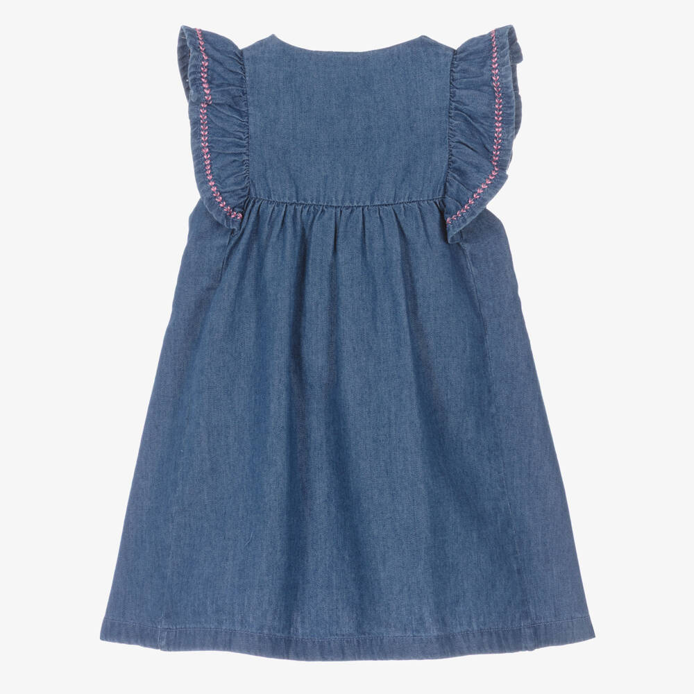 iDO-Baby Girls Blue Chambray Embroidered Dress | Childrensalon Outlet