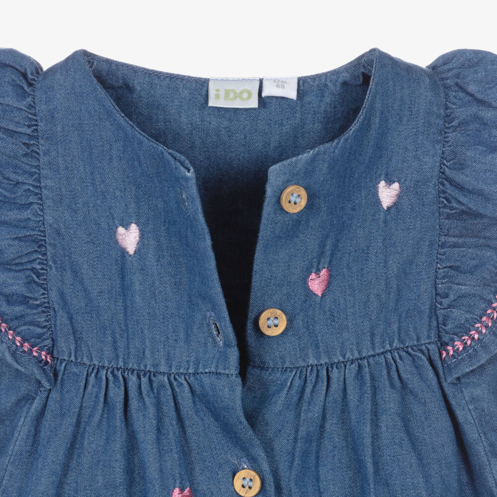 iDO-Baby Girls Blue Chambray Embroidered Dress | Childrensalon Outlet