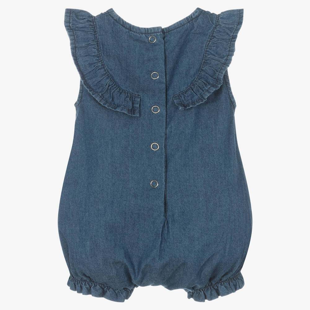 iDO Mini-Baby Girls Blue Cotton Chambray Shortie | Childrensalon Outlet