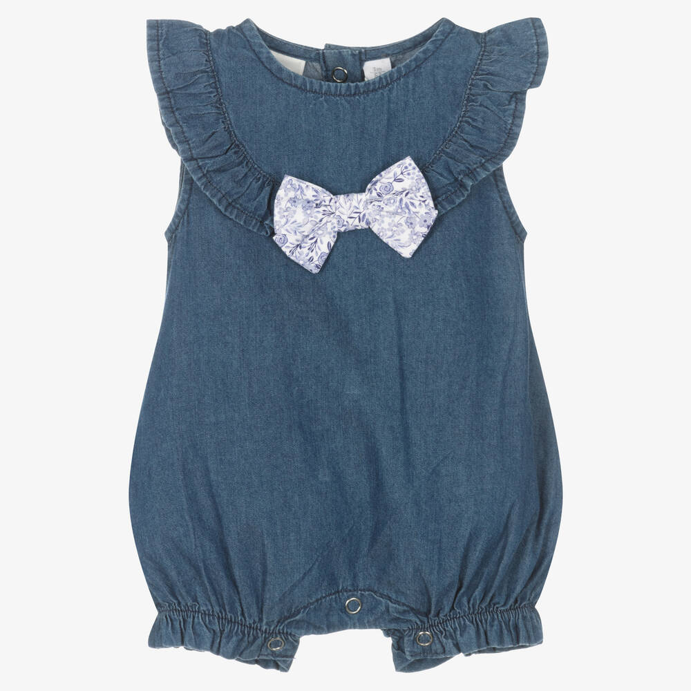 iDO Mini - Baby Girls Blue Cotton Chambray Shortie | Childrensalon