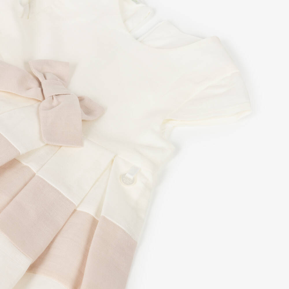 iDO Mini-Baby Girls Ivory & Beige Pleated Dress | Childrensalon Outlet