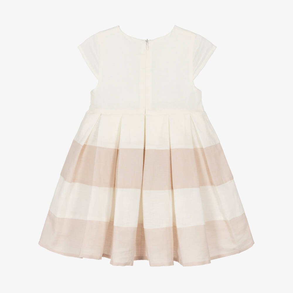 iDO Mini-Baby Girls Ivory & Beige Pleated Dress | Childrensalon Outlet