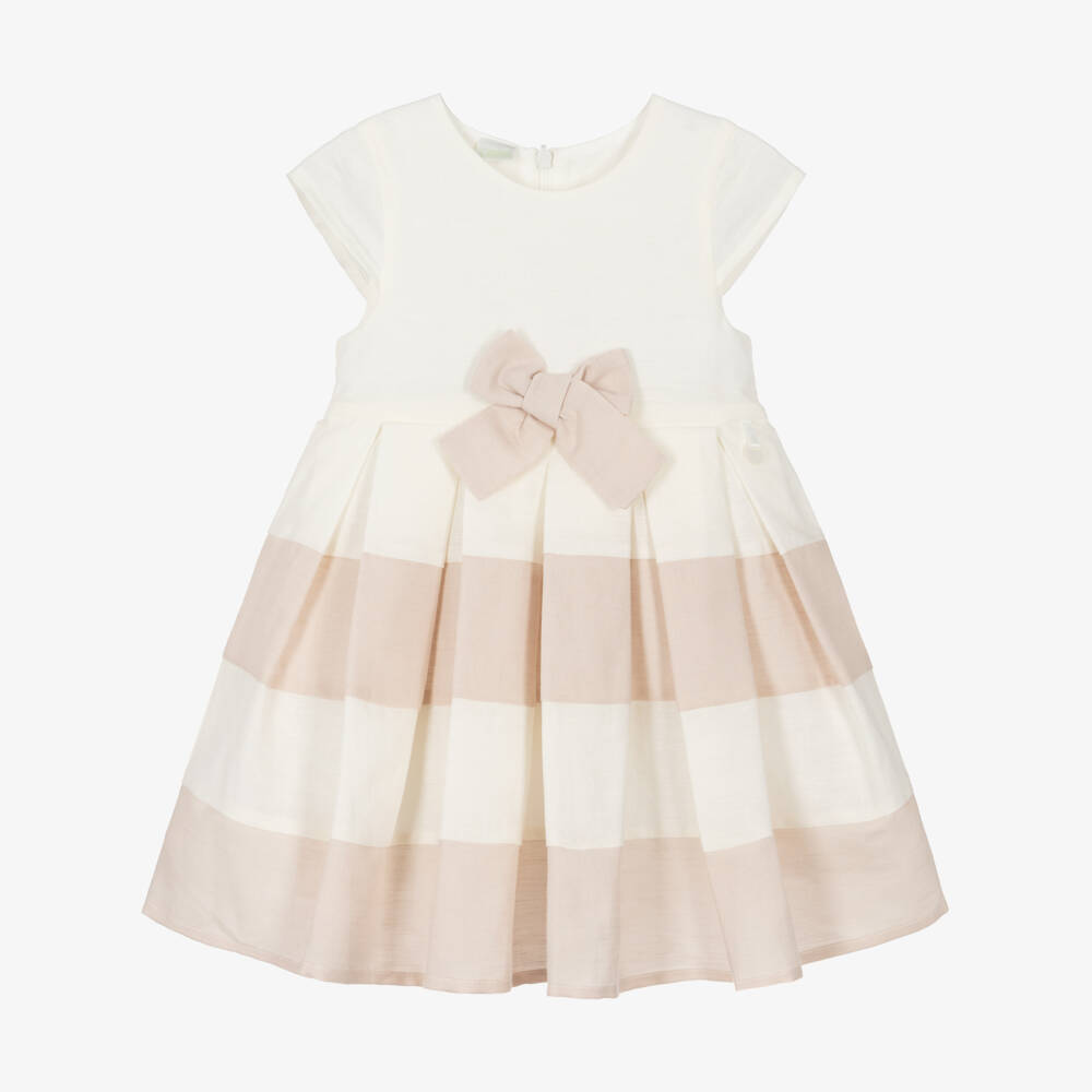 iDO Mini-Baby Girls Ivory & Beige Pleated Dress | Childrensalon Outlet