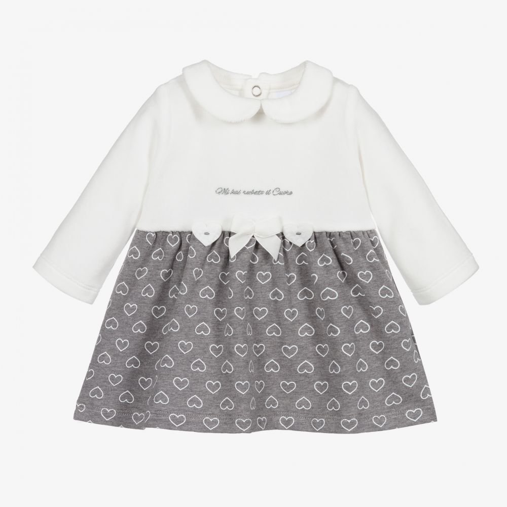 iDO Mini-فستان قطن لون عاجي ورمادي | Childrensalon Outlet