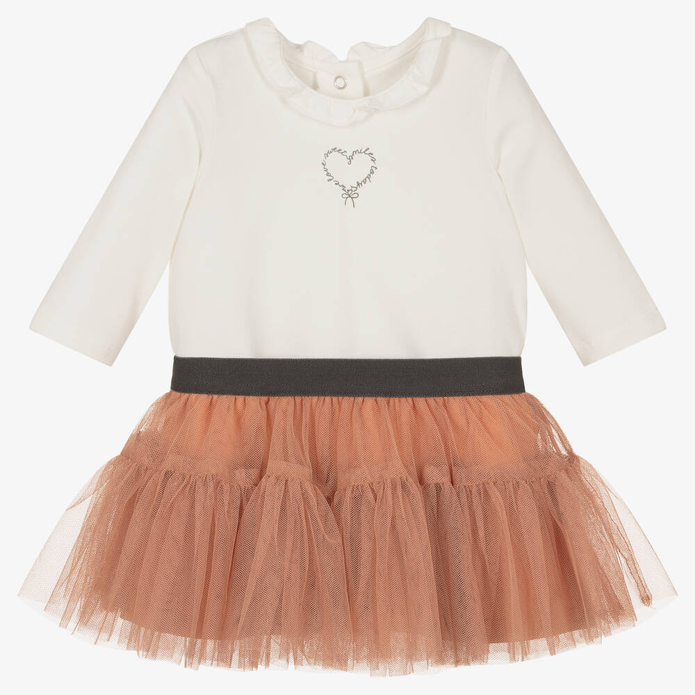 iDO Mini - Baby Girls Ivory & Orange Tulle Skirt Set | Childrensalon