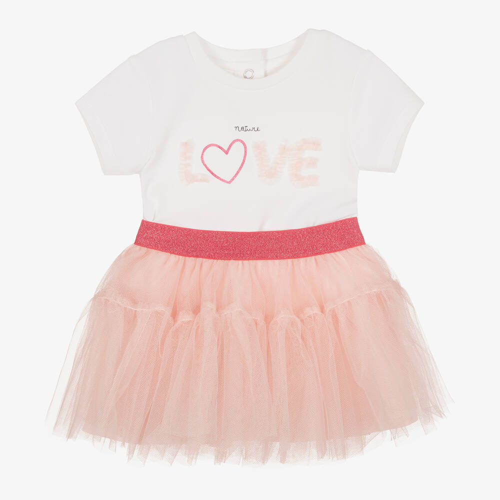 iDO Mini - طقم تنورة قطن وتول لون عاجي وزهري للمولودات | Childrensalon