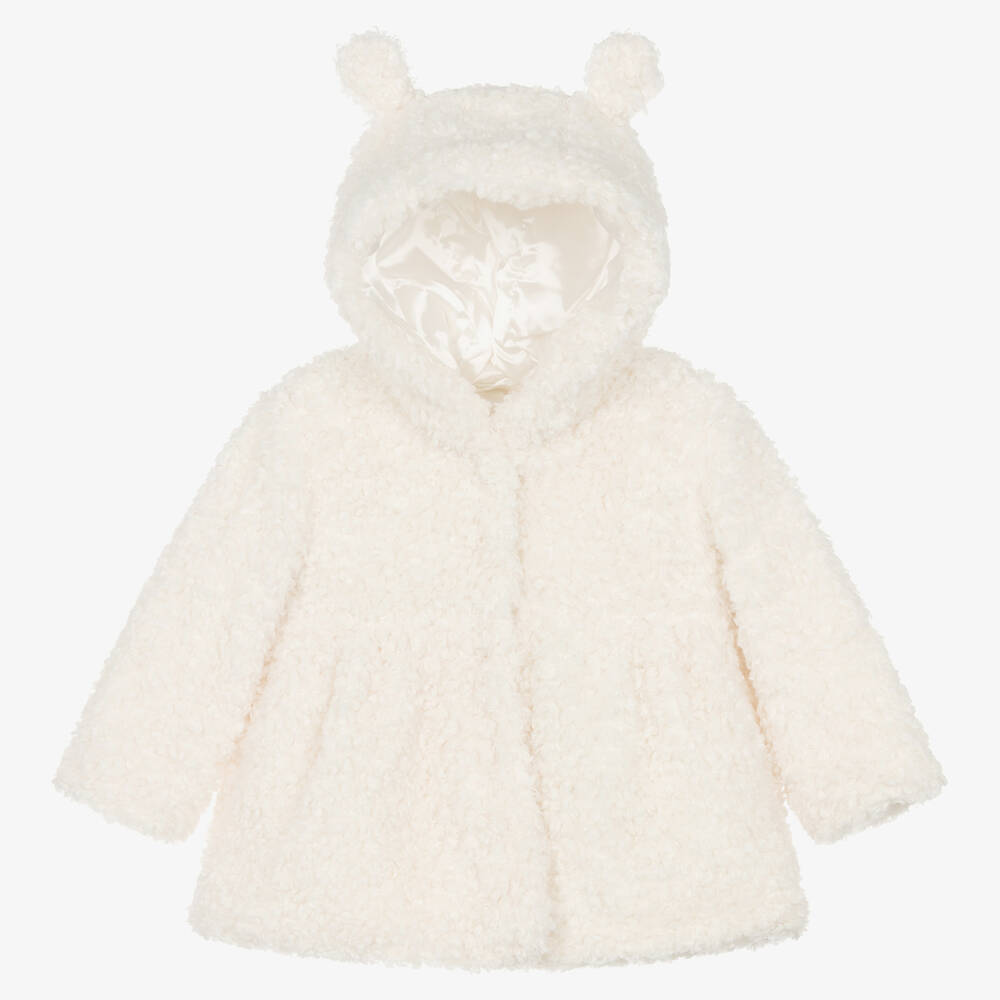 iDO Mini - Baby Girls Ivory Sherpa Fleece Coat | Childrensalon