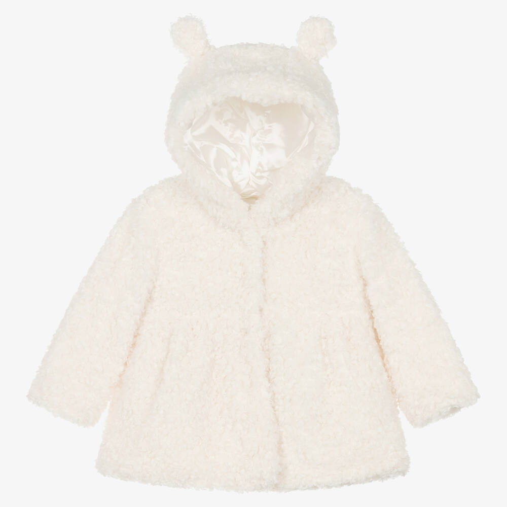 iDO Mini-Baby Girls Ivory Sherpa Fleece Coat | Childrensalon Outlet