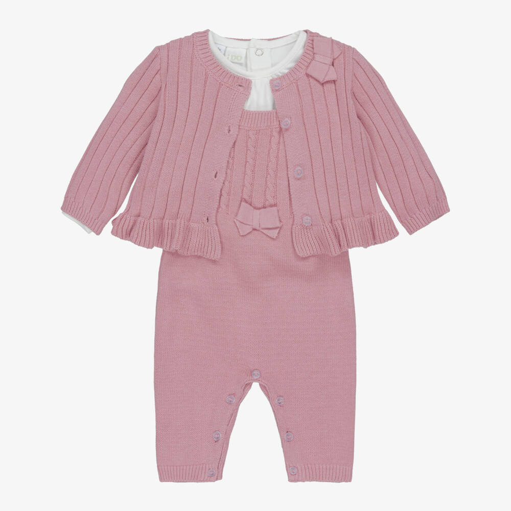 iDO-Baby Girls Knitted Cotton Dungaree Set | Childrensalon Outlet
