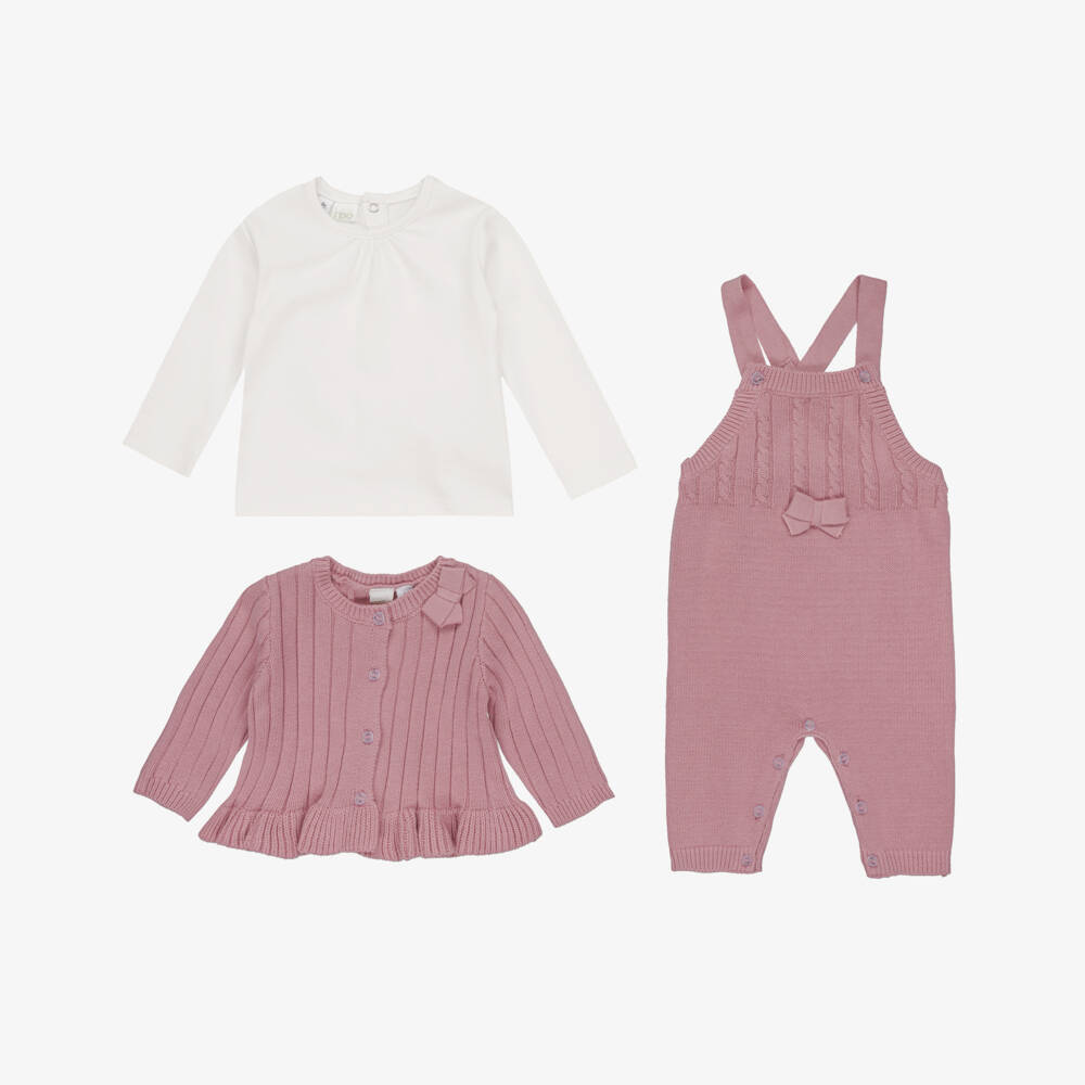iDO-Baby Girls Knitted Cotton Dungaree Set | Childrensalon Outlet