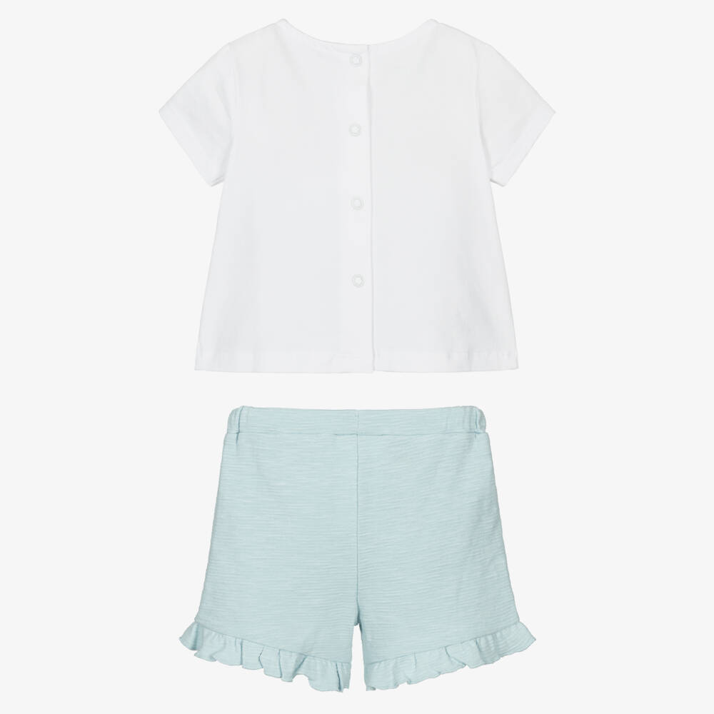 iDO-Baby Girls Pale Blue Floral Cotton Shorts Set | Childrensalon Outlet