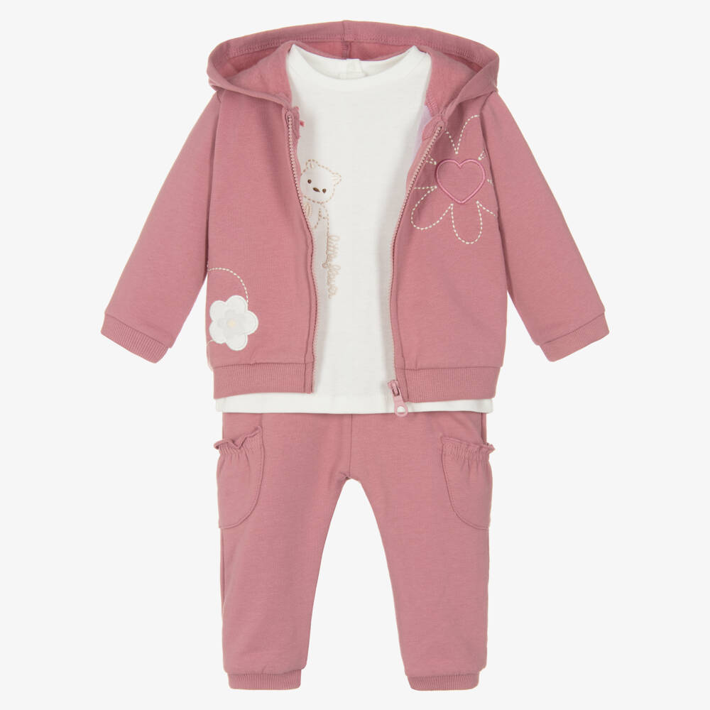 iDO Mini-Baby Girls Pink Cotton Tracksuit Set | Childrensalon Outlet