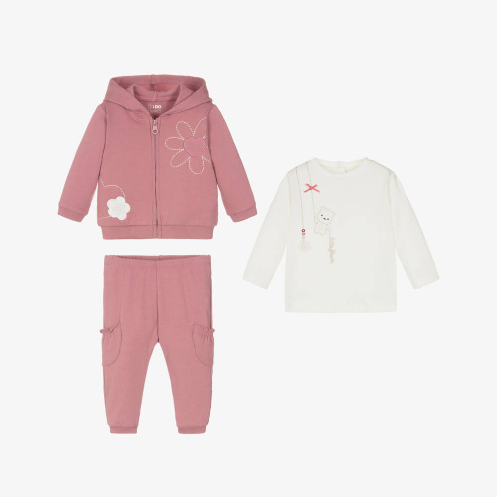iDO Mini-Baby Girls Pink Cotton Tracksuit Set | Childrensalon Outlet
