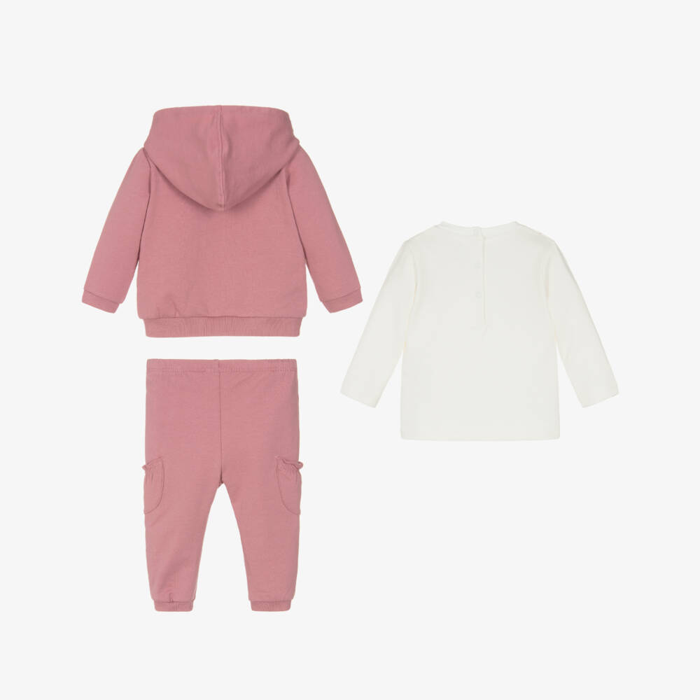 iDO Mini-Baby Girls Pink Cotton Tracksuit Set | Childrensalon Outlet