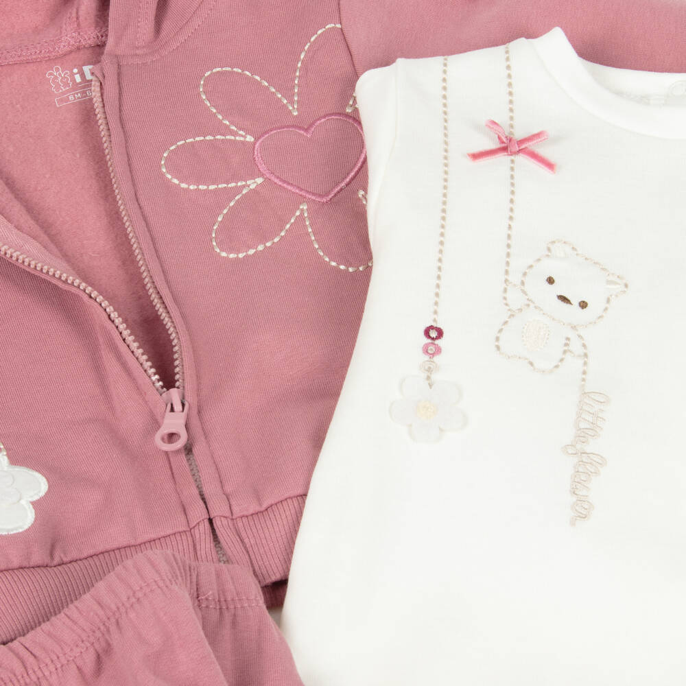 iDO Mini-Baby Girls Pink Cotton Tracksuit Set | Childrensalon Outlet