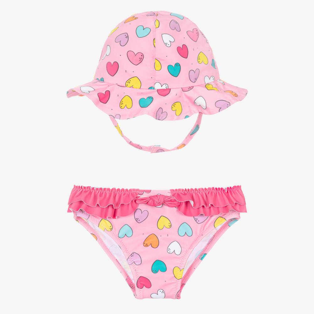 iDO-Baby Girls Pink Heart Print Swim Set | Childrensalon Outlet
