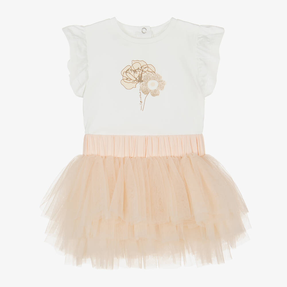 iDO Mini-Baby Girls Pink & Ivory Tulle Skort Set | Childrensalon Outlet