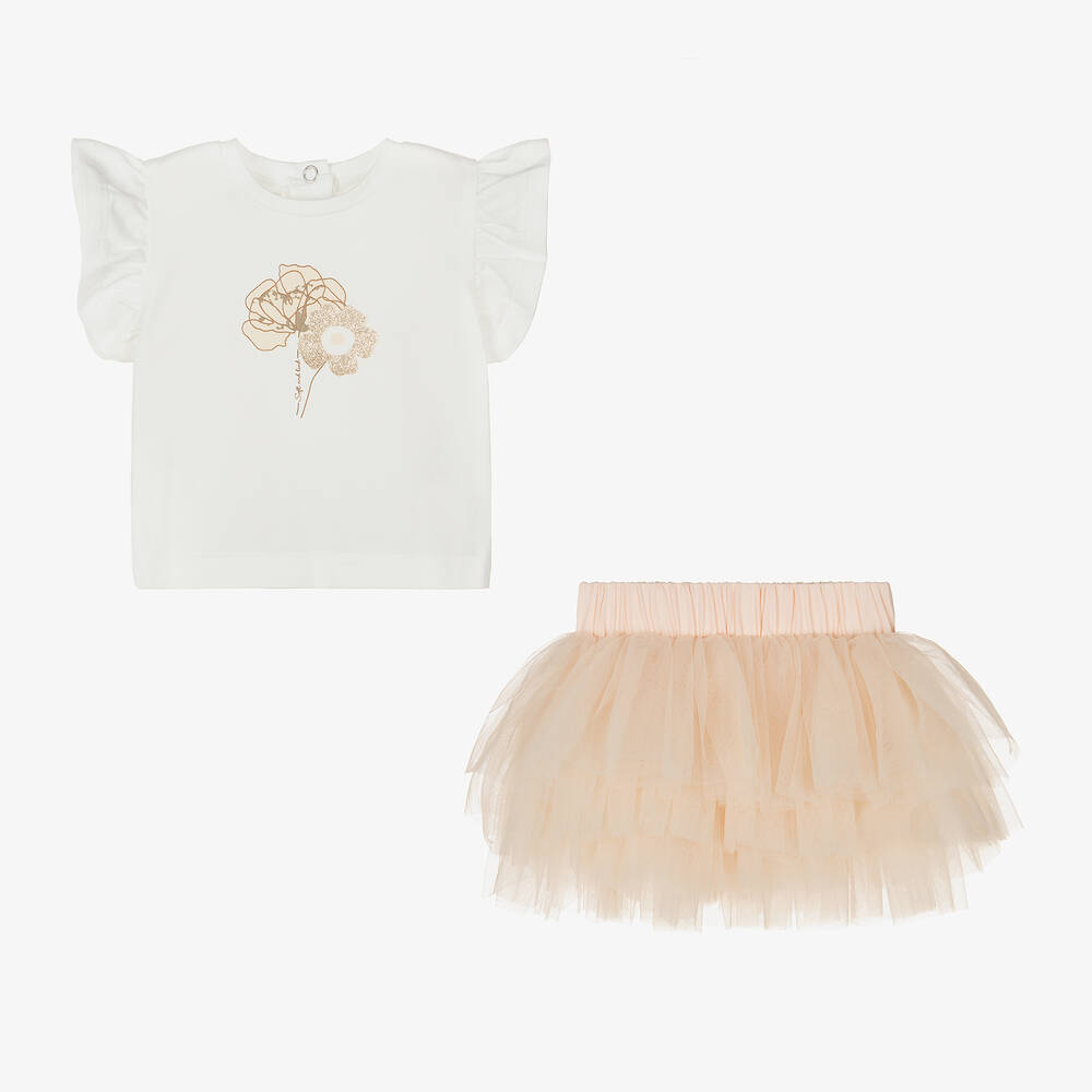 iDO Mini-Baby Girls Pink & Ivory Tulle Skort Set | Childrensalon Outlet
