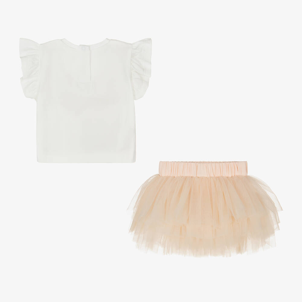 iDO Mini-Baby Girls Pink & Ivory Tulle Skort Set | Childrensalon Outlet