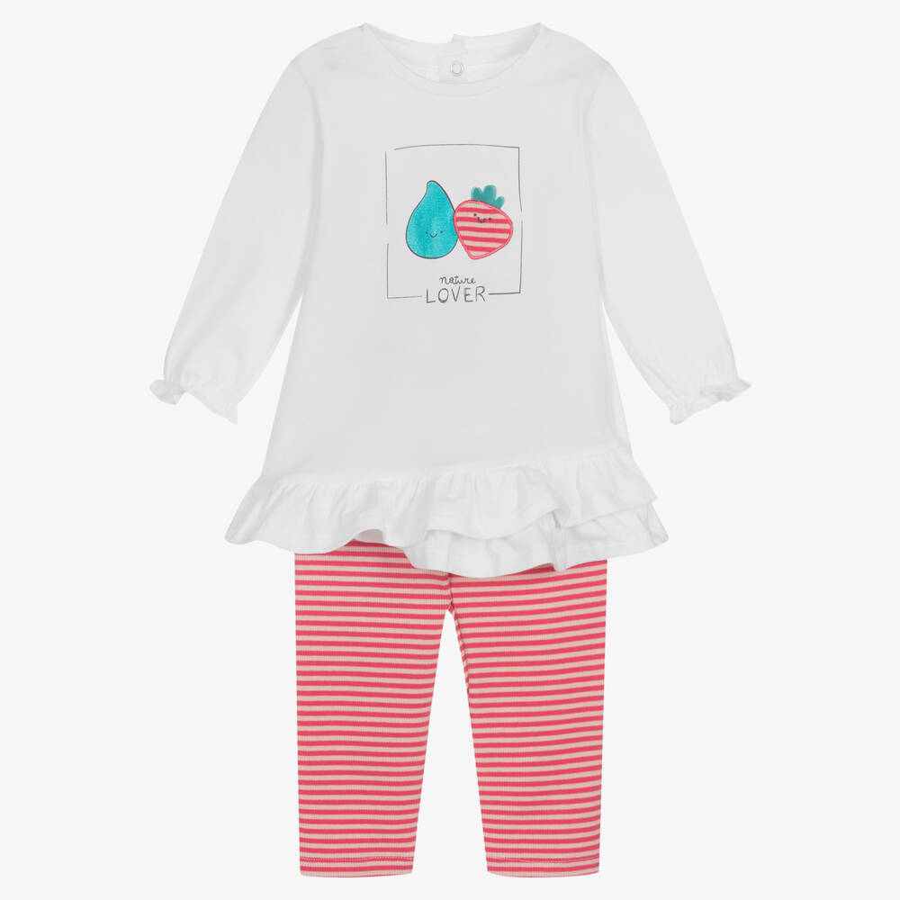 iDO Mini - Baby Girls Pink Stripe Cotton Leggings Set | Childrensalon