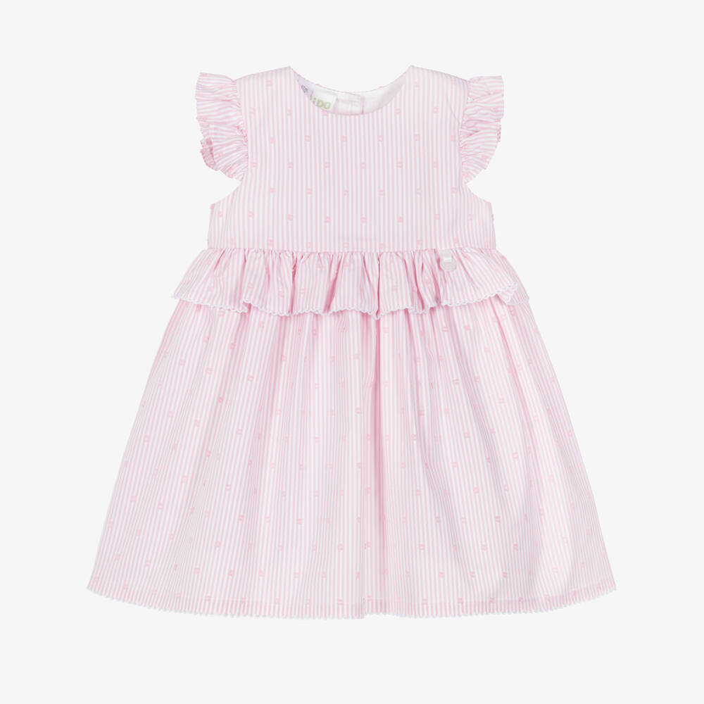 iDO-Baby Girls Pink Striped Cotton Dress with Ruffle | Childrensalon Outlet