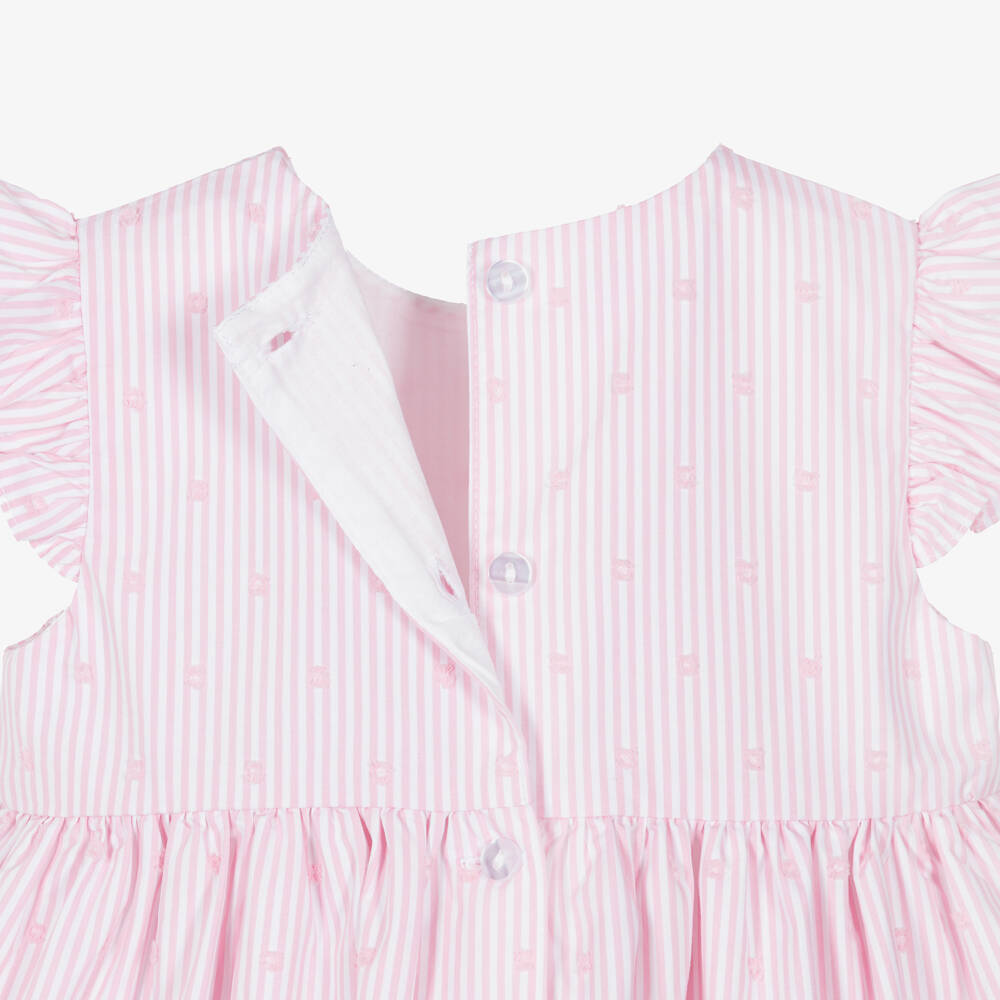 iDO-Baby Girls Pink Striped Cotton Dress with Ruffle | Childrensalon Outlet