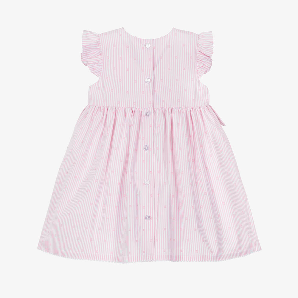 iDO-Baby Girls Pink Striped Cotton Dress with Ruffle | Childrensalon Outlet