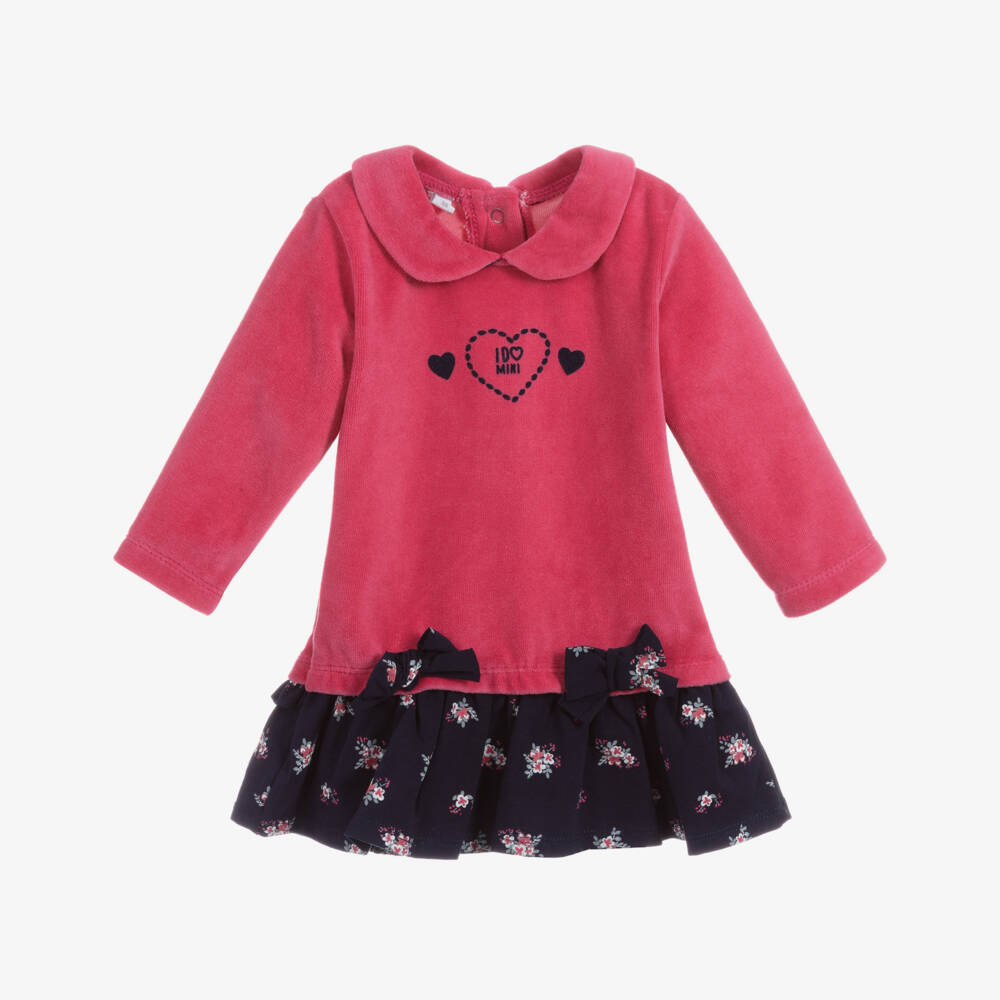 iDO Mini-فستان قطيفة لون زهري و كحلي للمولودات | Childrensalon Outlet