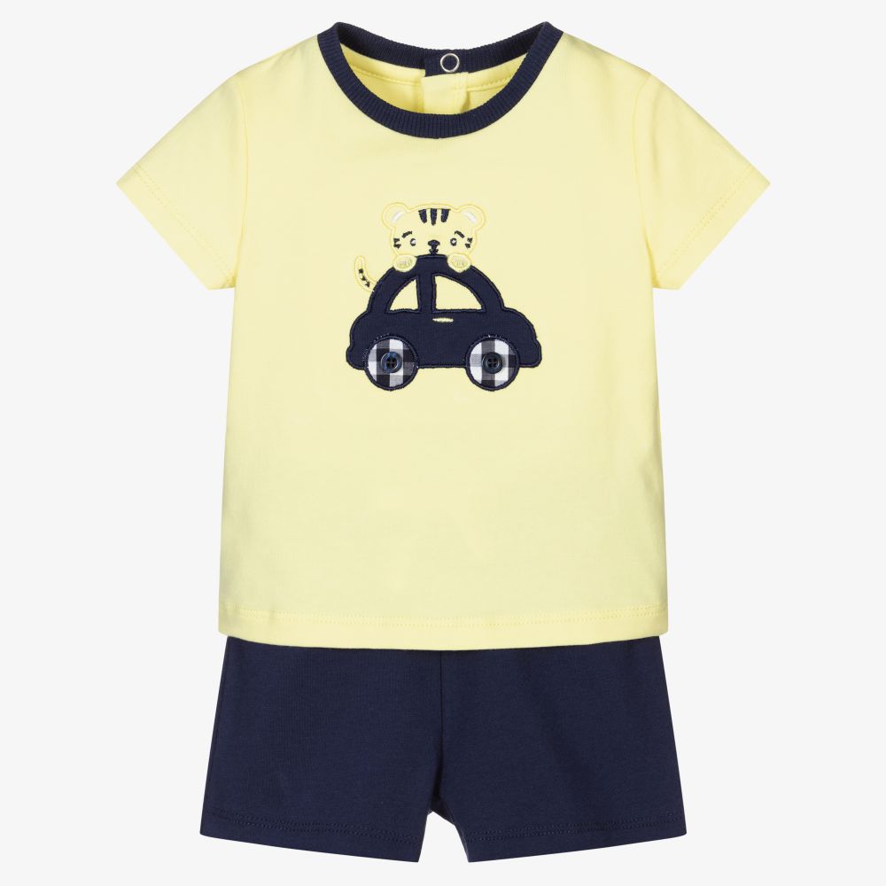iDO Mini - طقم شورت وتوب قطن جيرسي لون أصفر باهت وكحلي للمواليد | Childrensalon