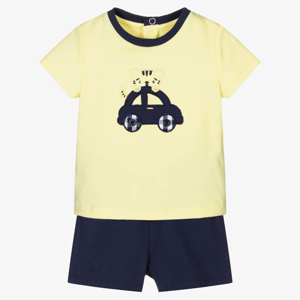 iDO Mini-طقم شورت وتوب قطن جيرسي لون أصفر باهت وكحلي للمواليد | Childrensalon Outlet