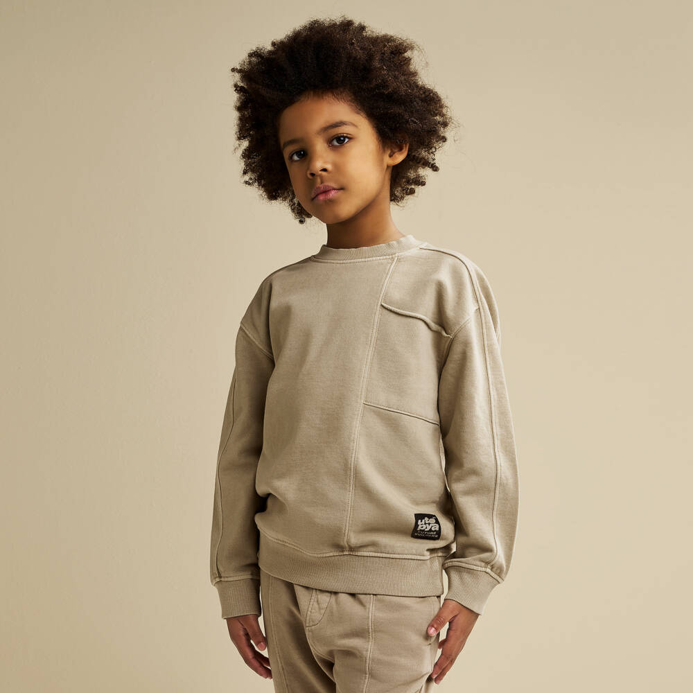 iDO-Beige Back Graphic Sweatshirt | Childrensalon Outlet