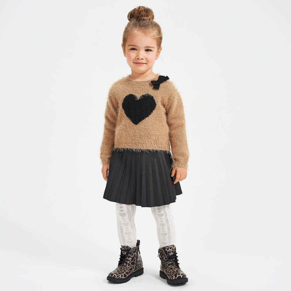 iDO Малыши-Beige Heart Knitted Sweater | Childrensalon Outlet