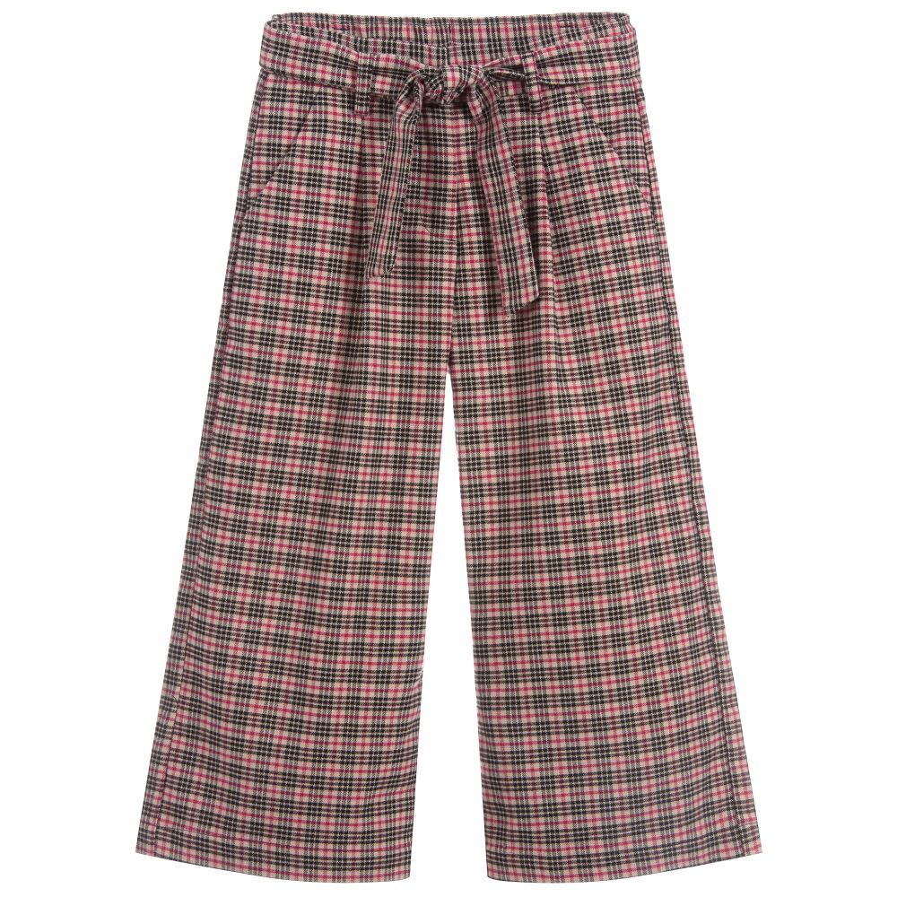 iDO Junior - Beige & Pink Check Trousers  | Childrensalon