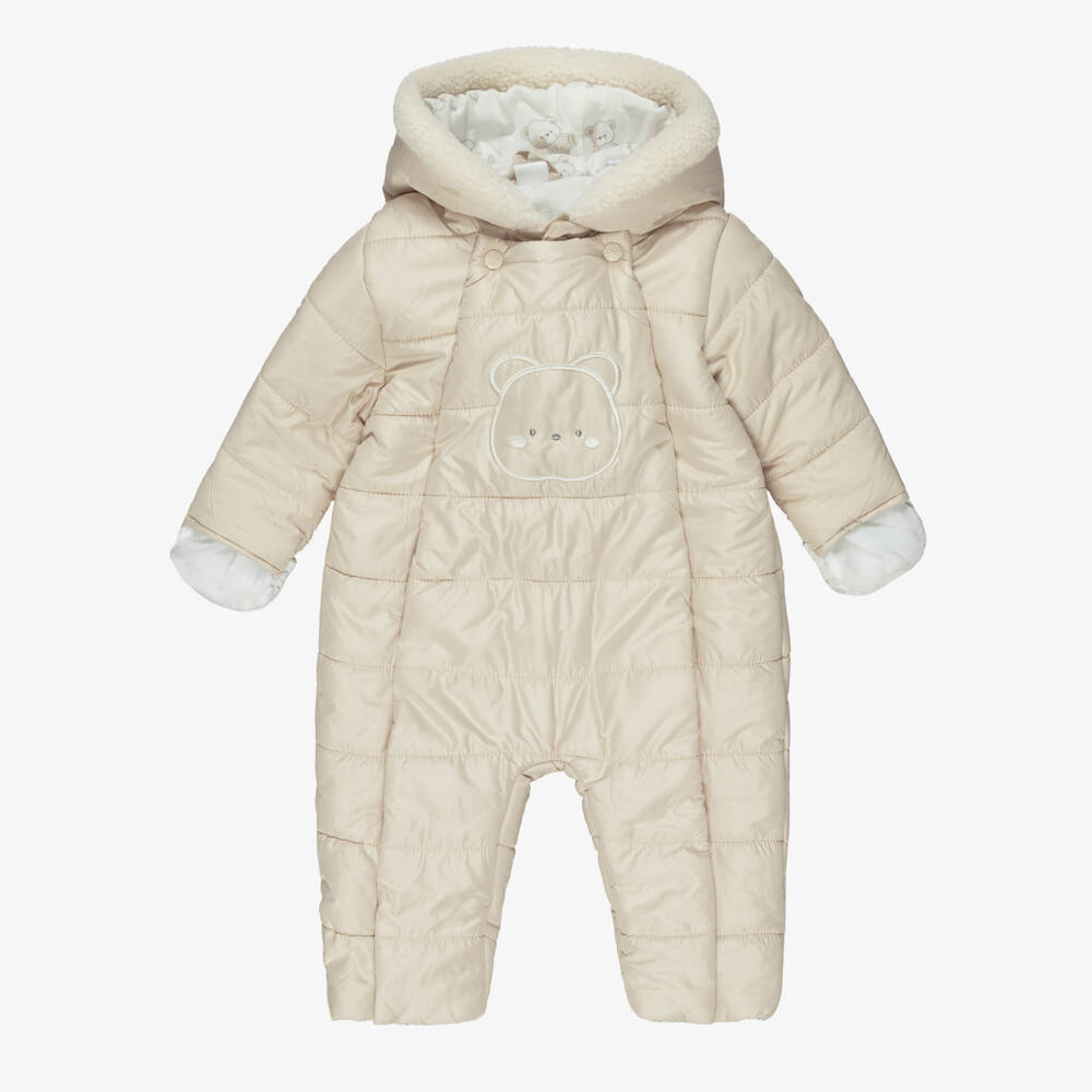 iDO-Beige Puffer Snowsuit with Embroidered Teddy Bear | Childrensalon Outlet
