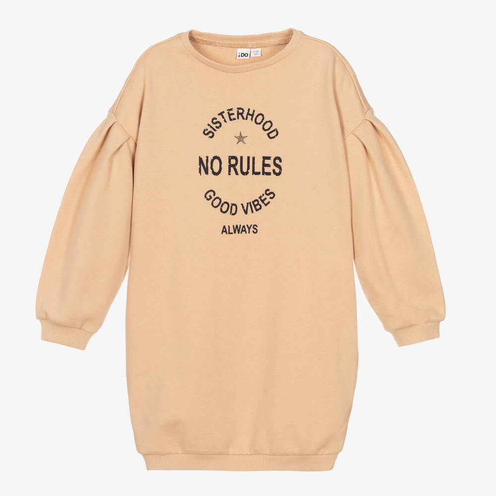 iDO Junior - Beige Slogan Sweatshirt Dress | Childrensalon