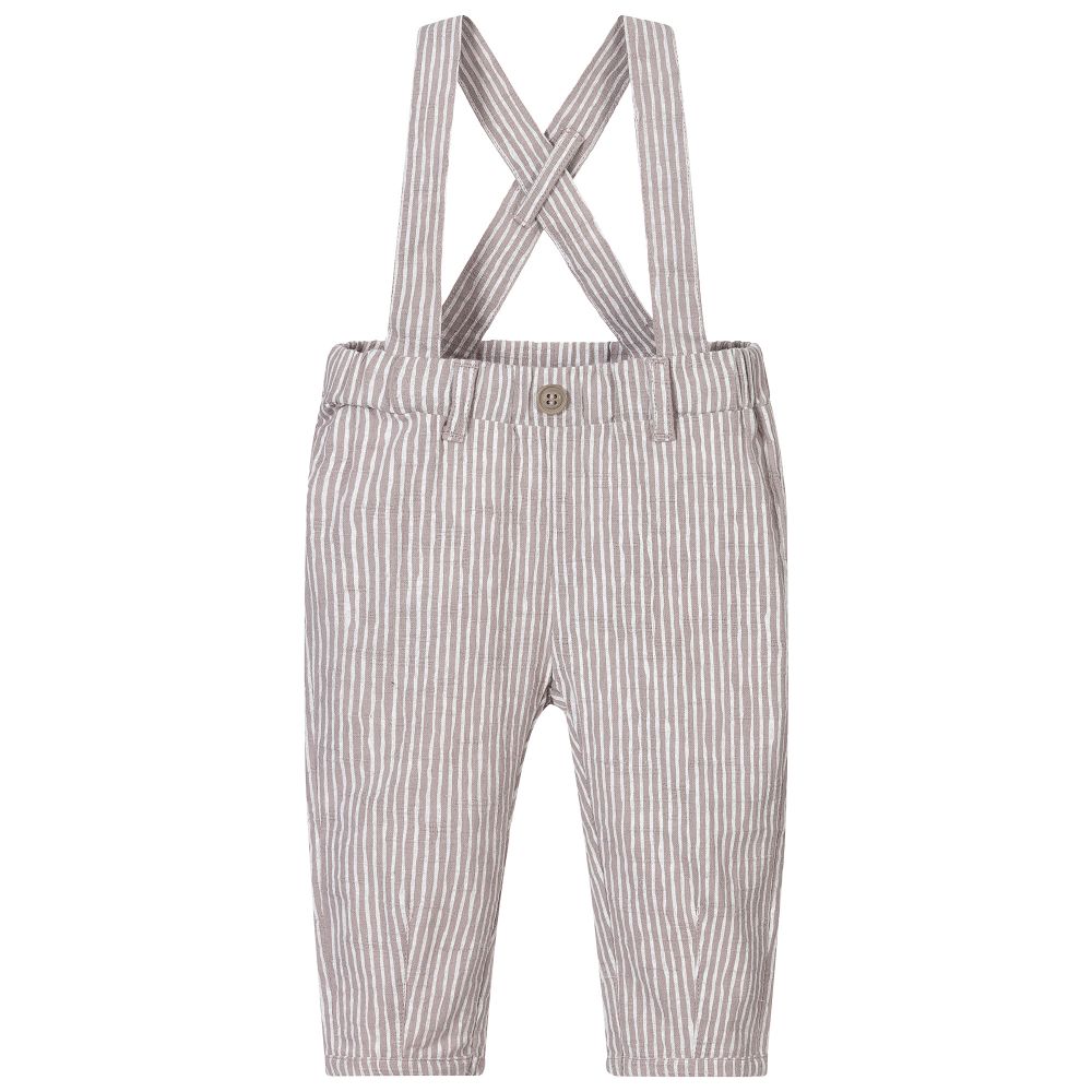 iDO Mini - Beige Striped Cotton Trousers | Childrensalon
