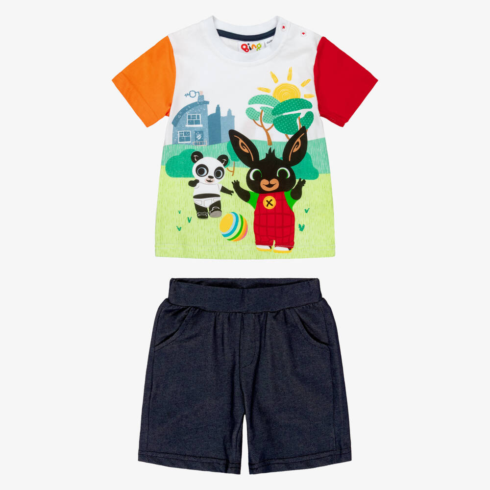 iDO Baby-طقم شورت وتيشيرت قطن لون أبيض وكحلي للأولاد | Childrensalon Outlet