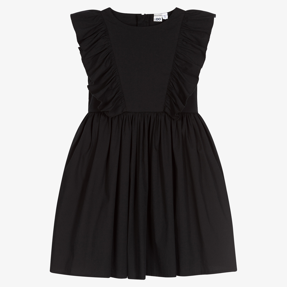 iDO Junior - Black Cotton Ruffle Dress | Childrensalon